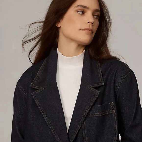 Pilcro Polished Denim Trench Coat Jean Jacket Longline Anthropologie NWOT Medium - Picture 4 of 9